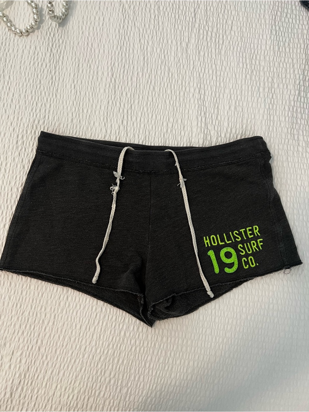 Hollister Black Lounge Shorts with Neon Green Logo